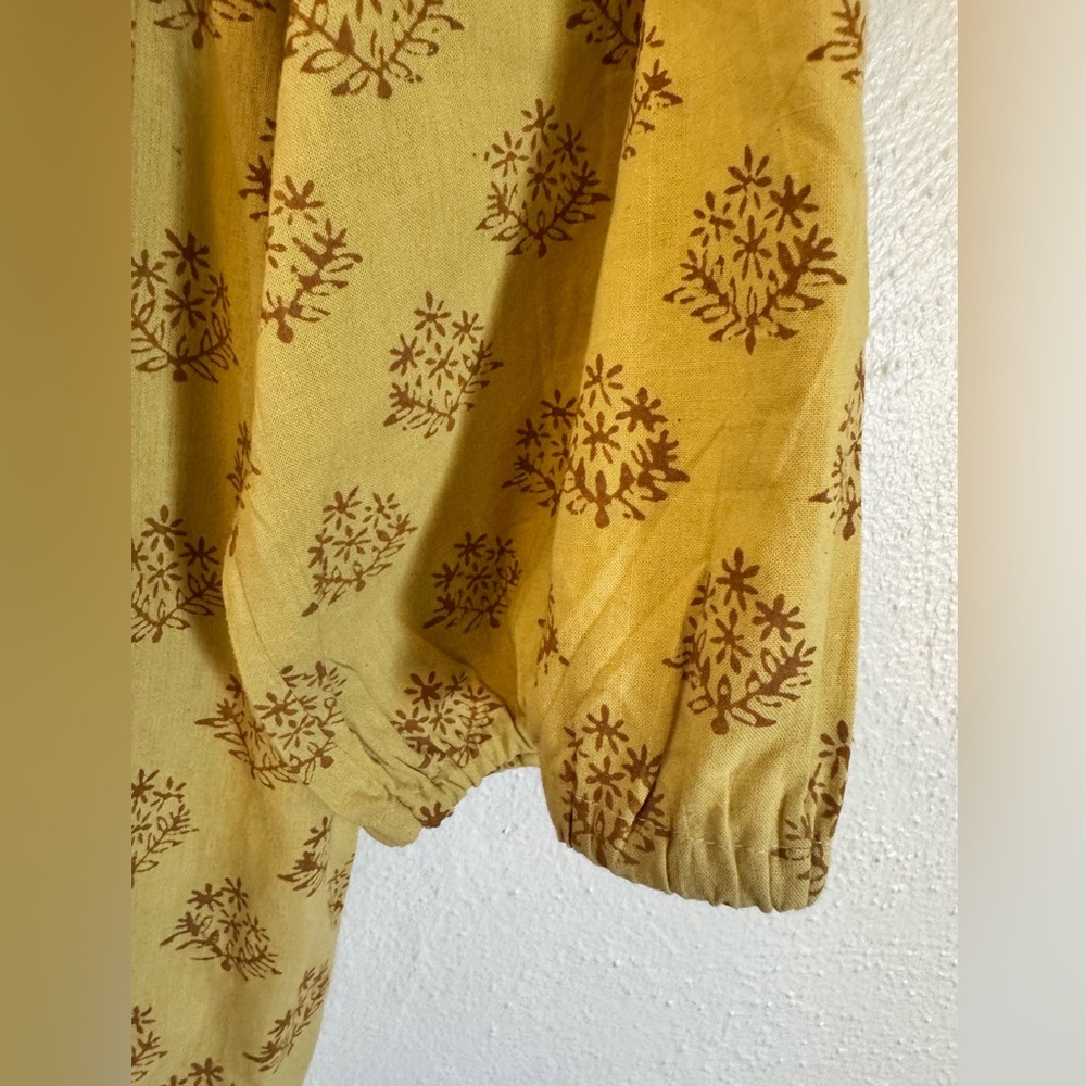 NWT Mata Traders Stamp Top Mustard Yellow Peasant Blouse Boho Tunic 100% Cotton - Picture 7 of 9